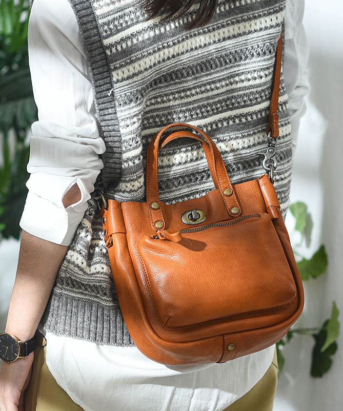 Unique Bag Durable Orange CrossBody Leather Solid Micro