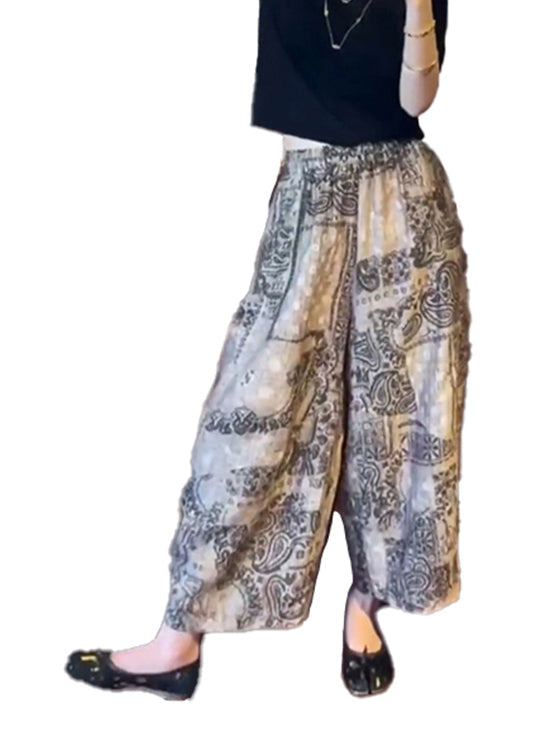 Print Unique Leg Pants Summer Elastic Cotton Wide Waist