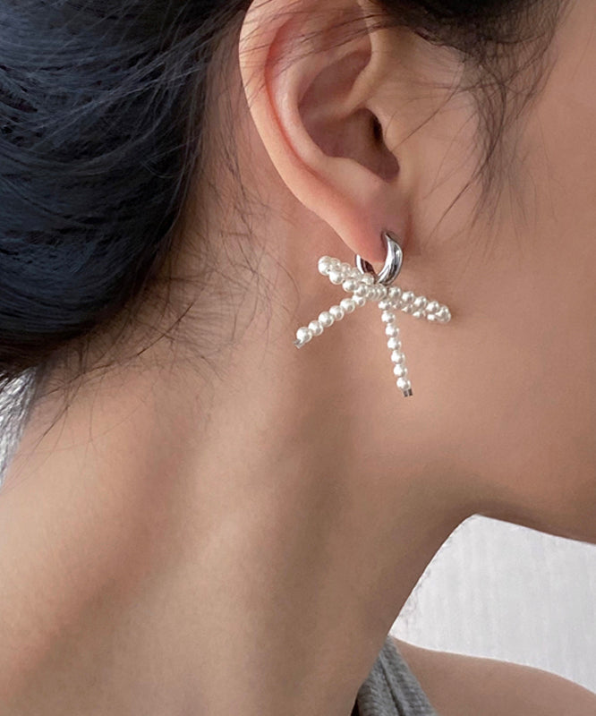 Silver Unique Bow Stud Sterling Beads Silk Earrings