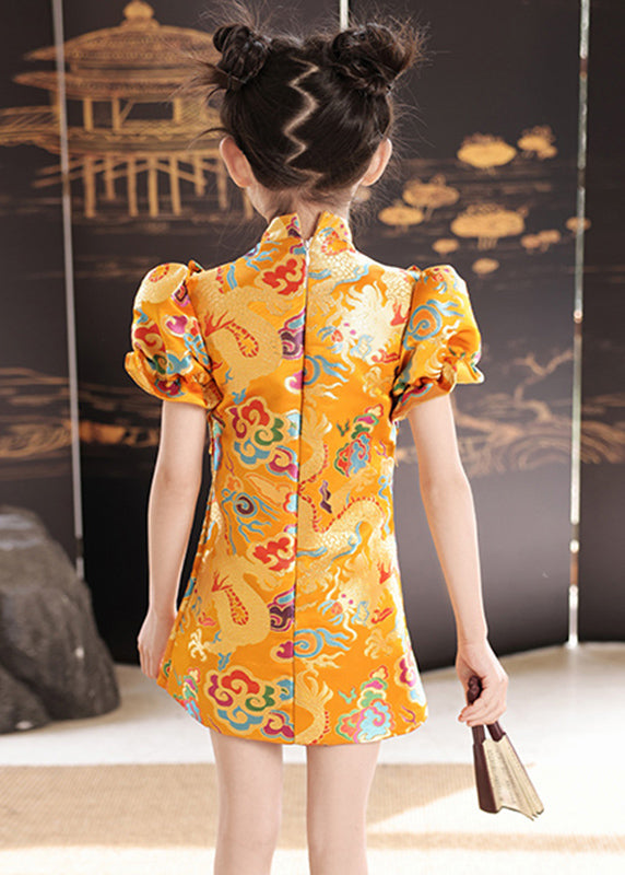 Mid Dresses Unique Yellow Stand Print Summer Girls Baby Collar