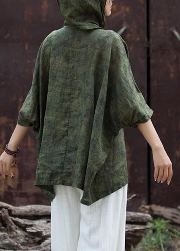Vintage Schwarzgrün Print Knopf Kapuzentop Sommer AP031