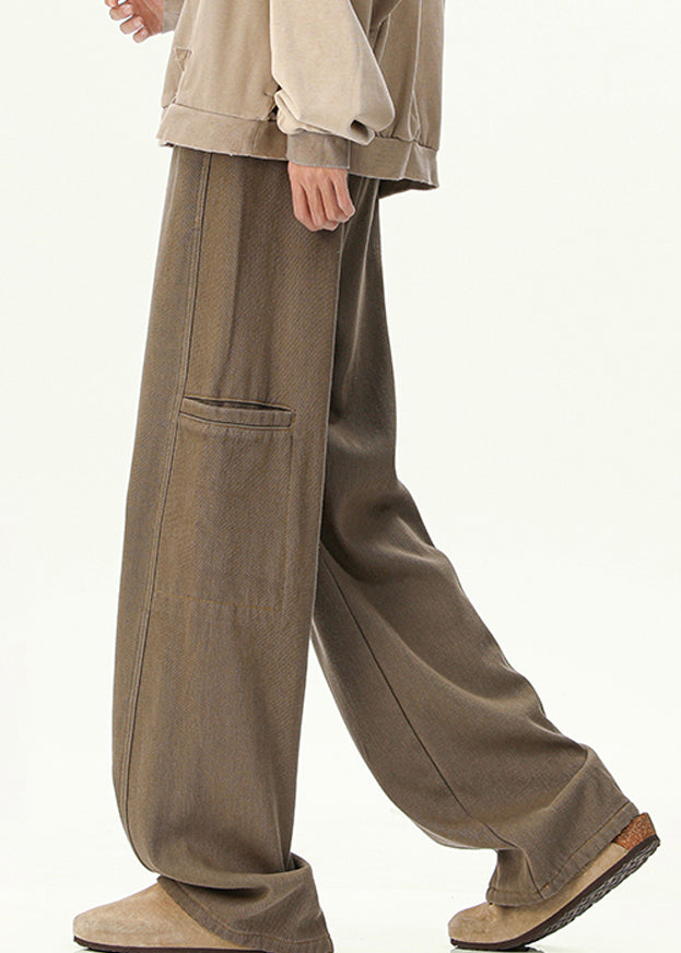 Pants Spring Vintage Pockets Men Design Denim Original Coffee