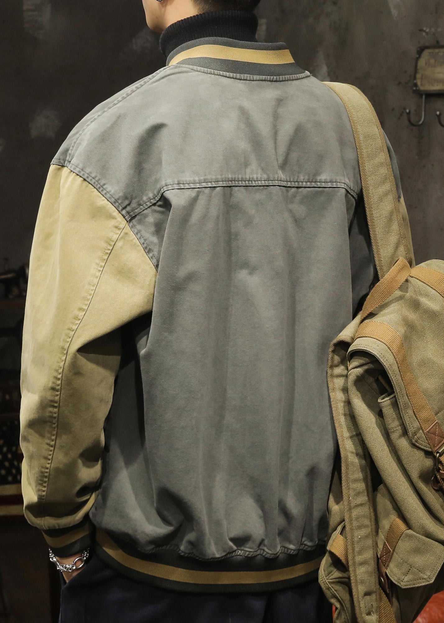 Mens TC010 Jackets Gray Cotton Dark Print Vintage Patchwork Spring