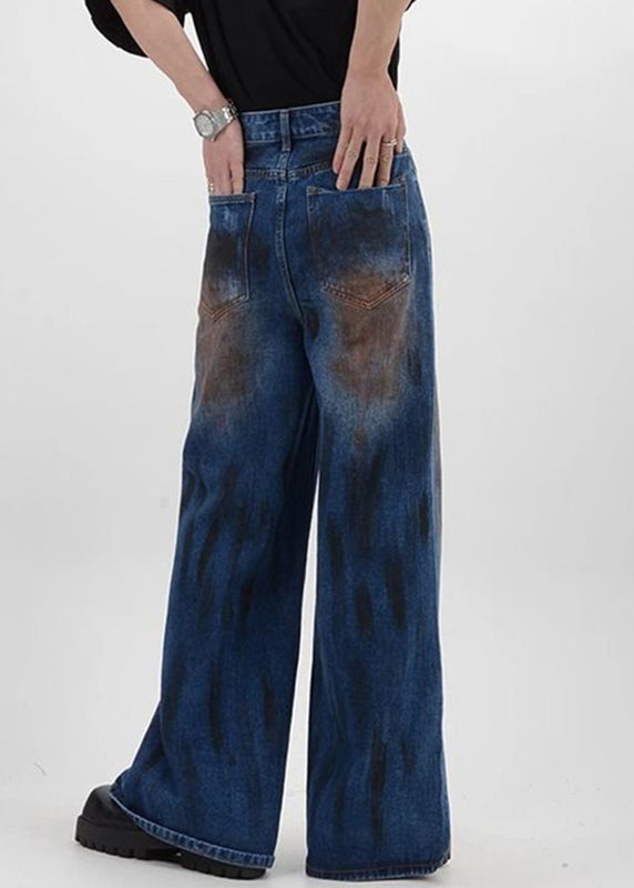 Pantalon taille haute en denim bleu vintage pour homme SA016