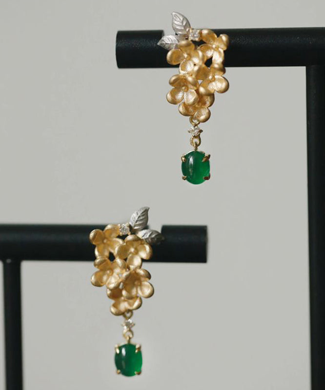 Zircon StCopper Green Vintage Jade Tasselud Floral Earrings