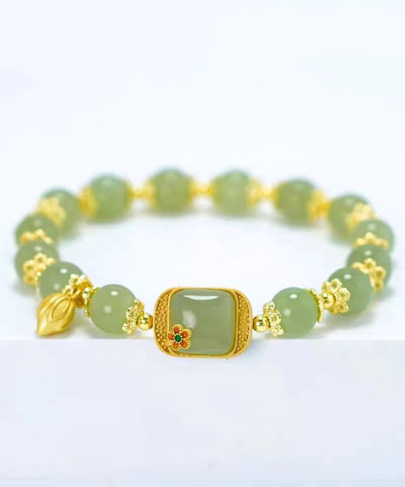 Sterling Green Overgild Charm Lotus Beading Vintage Silver