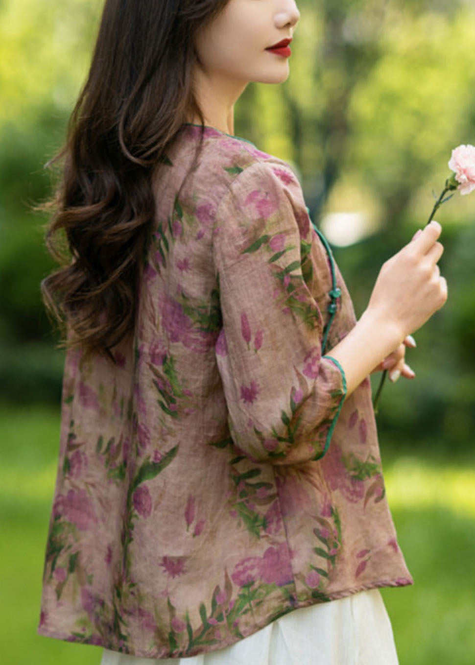 Vintage Rosa Blumen Leinen Hemden Armband Ärmel AP058