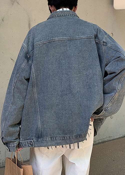 Mens Vintage Yellow Coats Denim Collar Peter Mud Pan Button