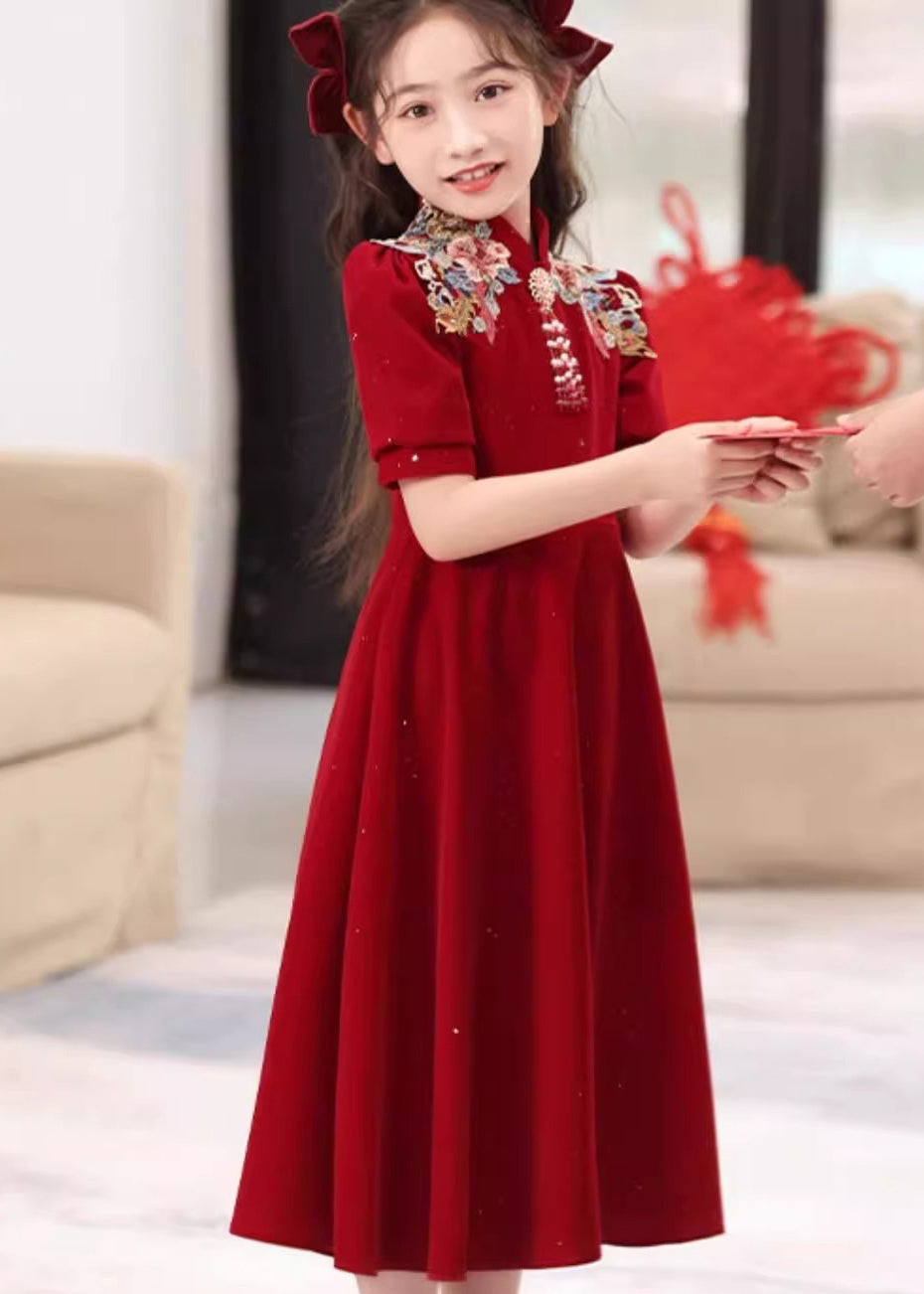 Girls Long Vintage Summer Embroideried Mulberry Patchwor Dresses