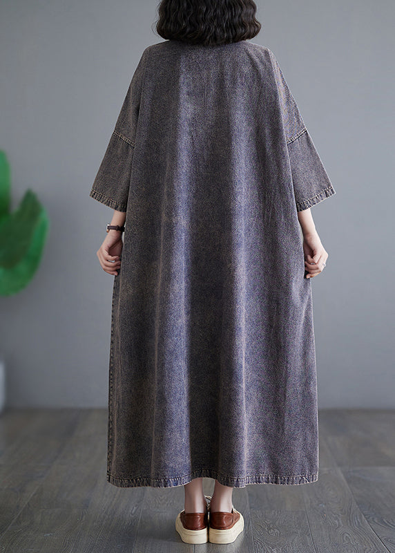 Robe longue en jean vintage avec poches patchwork et manches bracelet GH1054