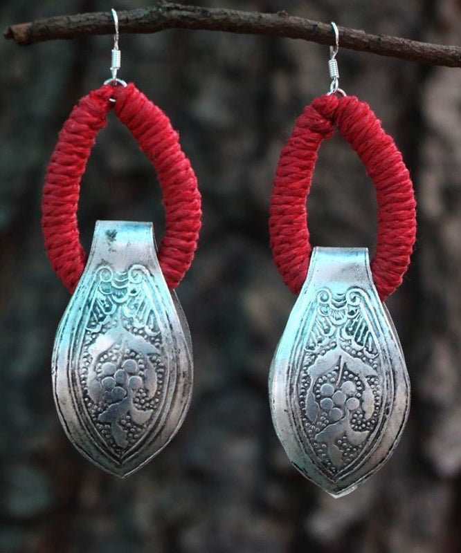 Sterling Hoop Vintage Red Earrings Engrave Silver