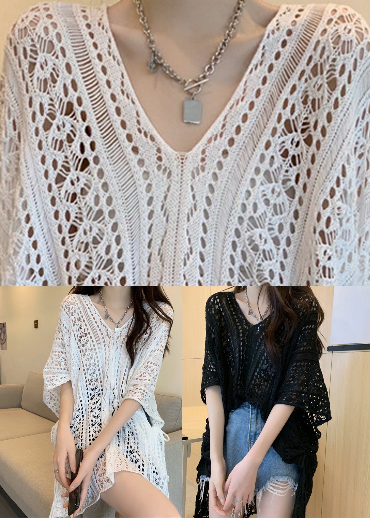Knit Summer Hollow Patchwork T Out White Shirts