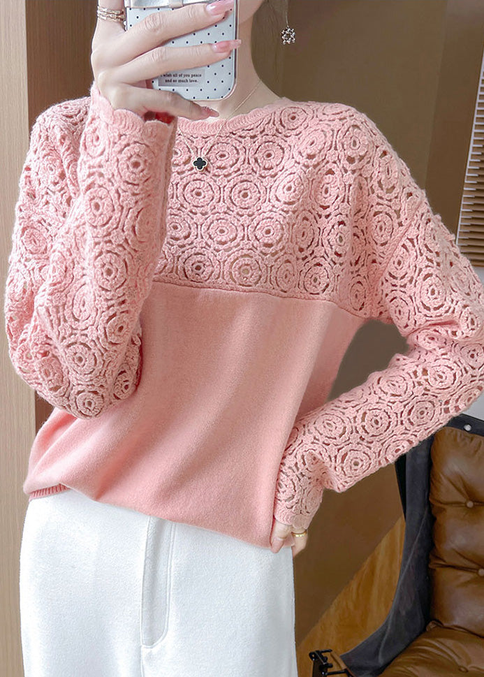 Frauen Beige Aushöhlen Solide Wolle Strick Pullover Winter WQ038