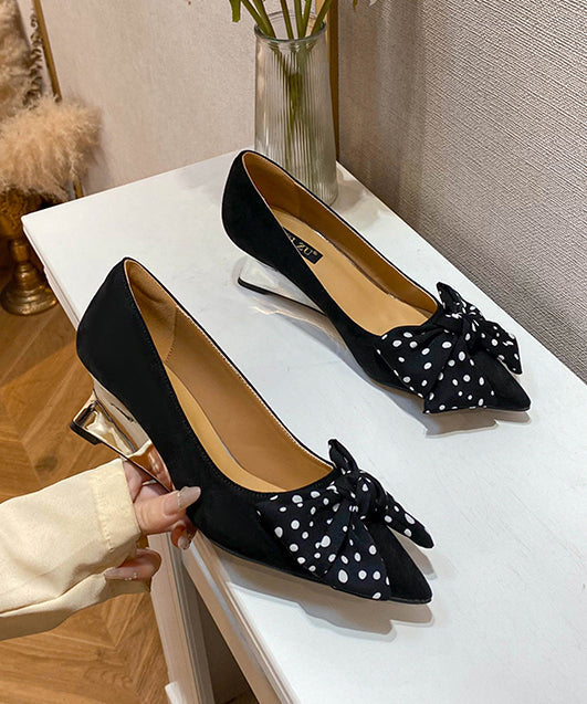 Suede Bow Black Toe Wedge Pointed Women Shoes Splicing