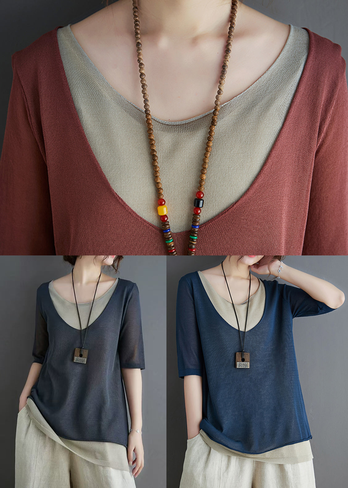 Brick Women Red Patchwork Tanks Knit Summer
