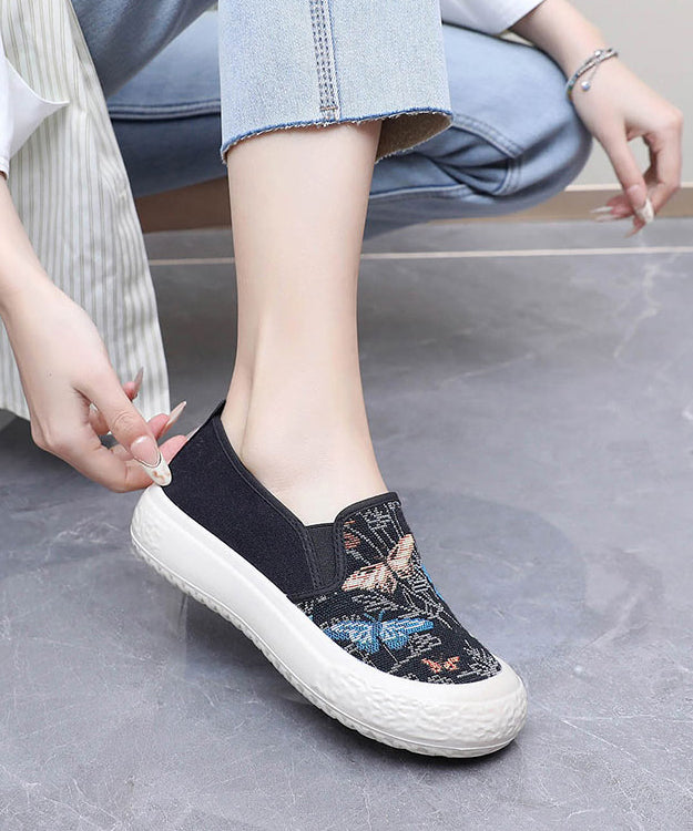 Fabric Women Embroidered Black Flats Cotton Casual