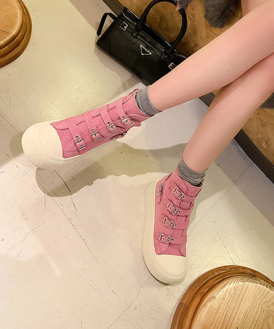 Damen Casual Plateau Canvas Stiefel Rosa WT039