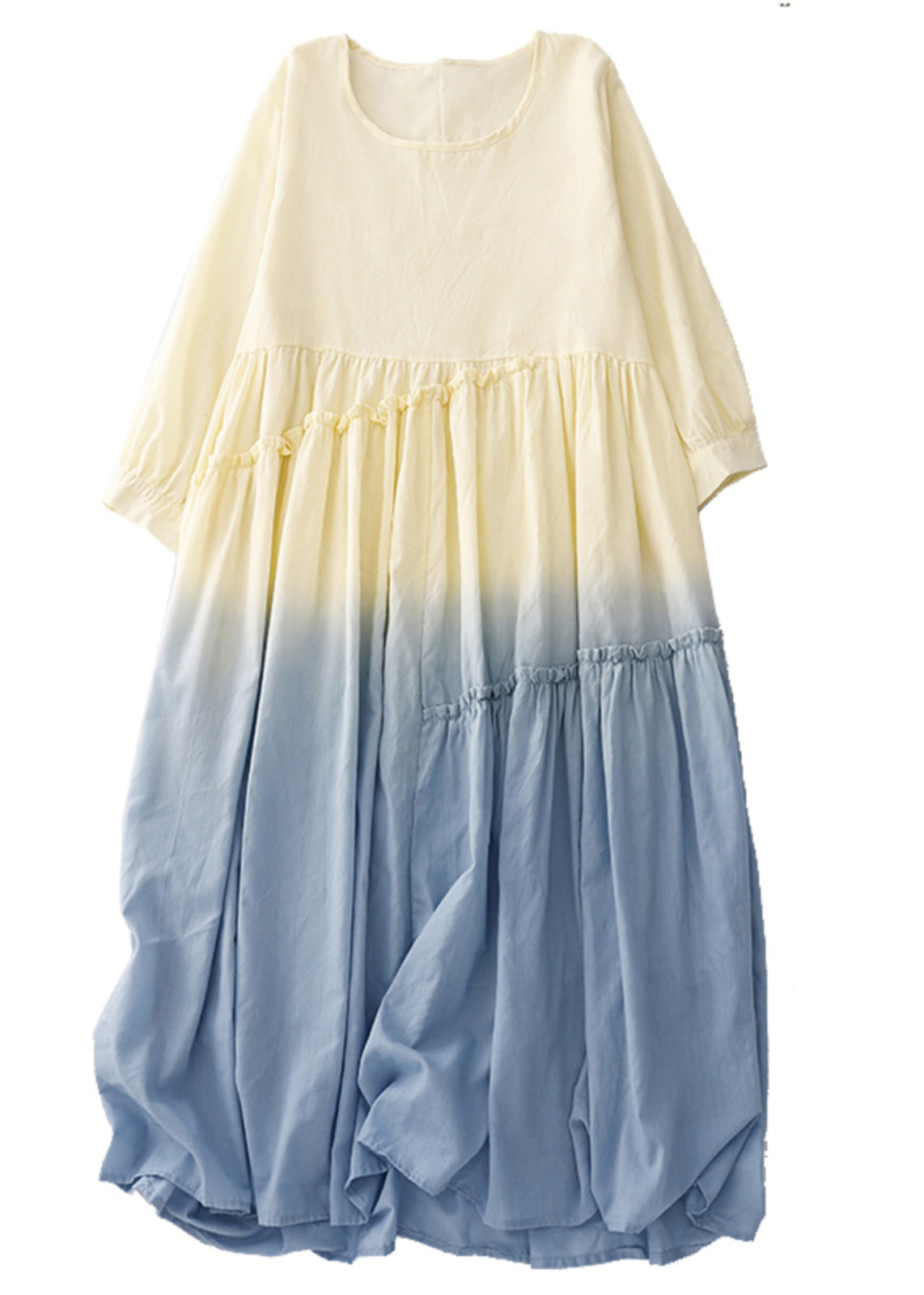 Dress Gradient Ruffled Cotton Vacation Summer Color Women