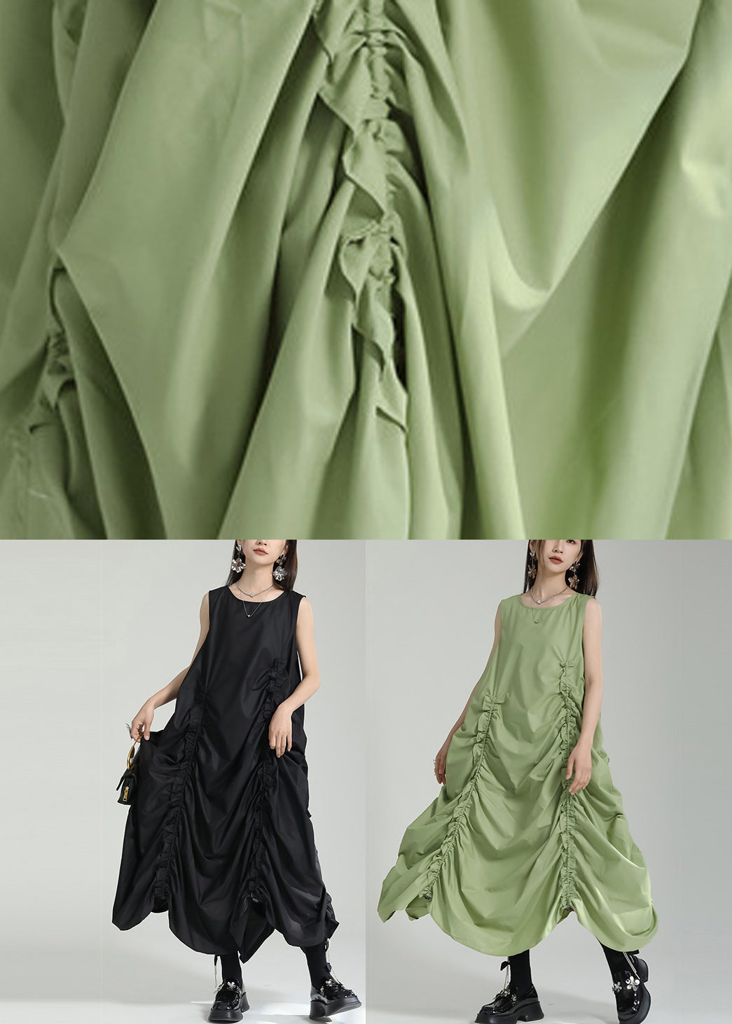 Dress Grass Women Green Maxi Sleeveless O-Neck