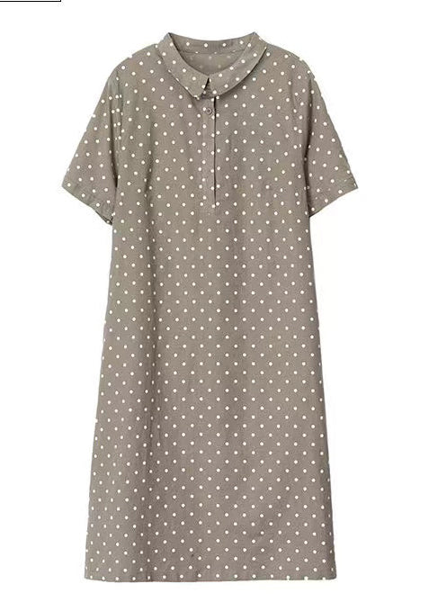 Summer Print Women Peter Work Dot Collar Khaki Dress Pan