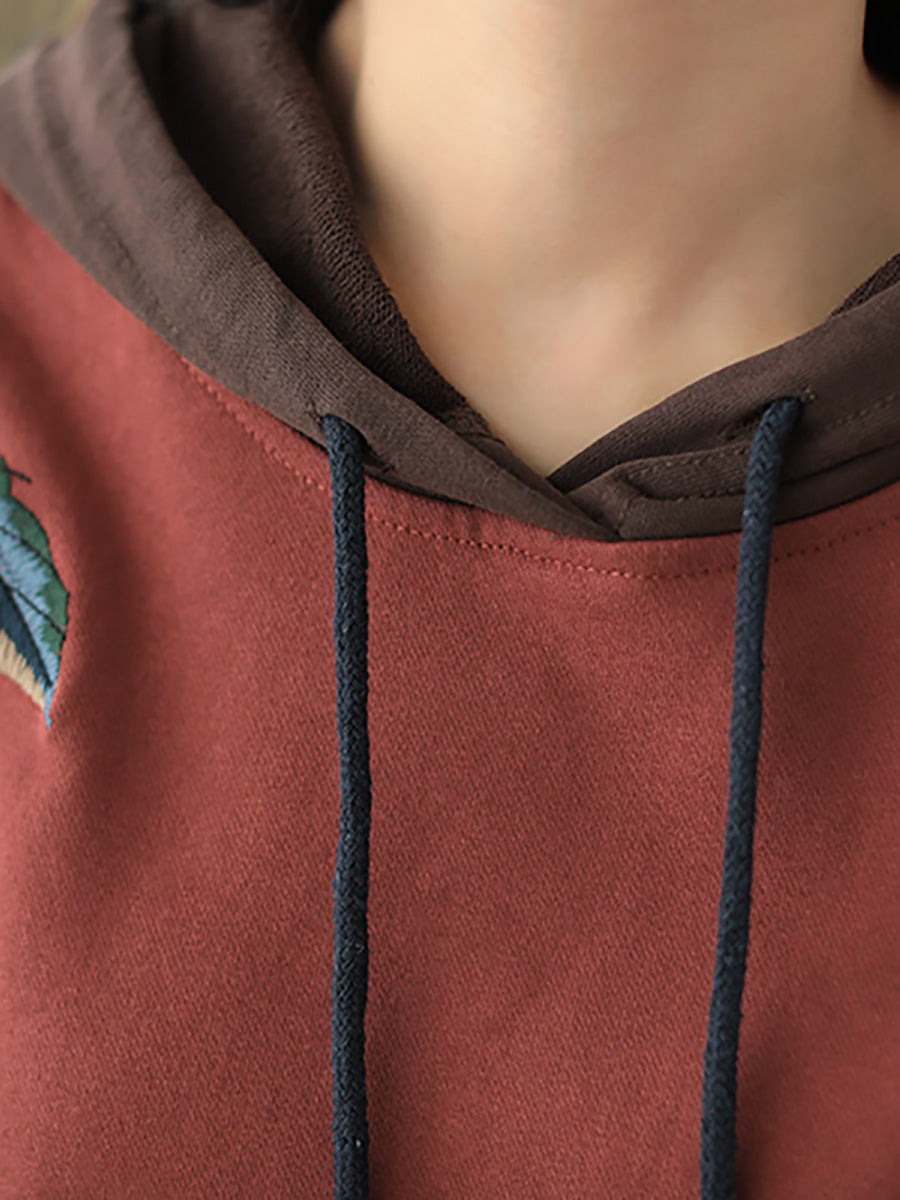 Sweat-shirt à capuche en coton 100 % coton pour femme, grande taille, motif feuille d'automne, WG023