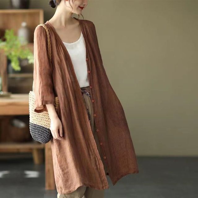 3/4 Sleeve Linen Long Cardigan