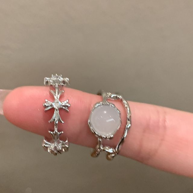 Moonstone Open Cross / Set Faux Ring