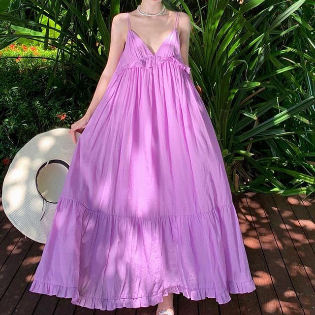 Thin Strap Ruffled Midi Sundress
