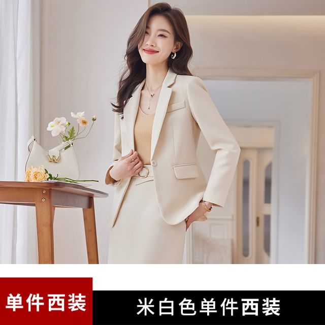Single-Button Blazer with High-Rise Midi Pencil Skirt Set