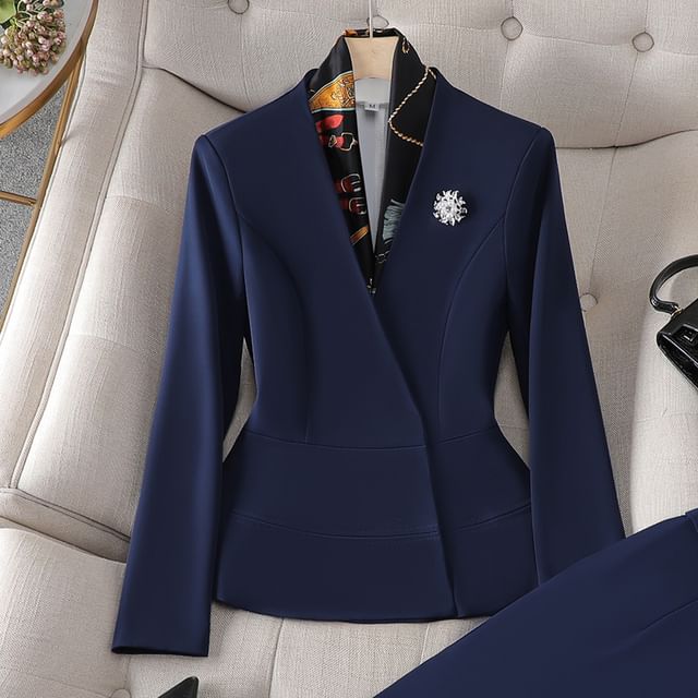 Elegant Peplum Blazer with High-Waist Pencil Skirt and Dress Pants Set