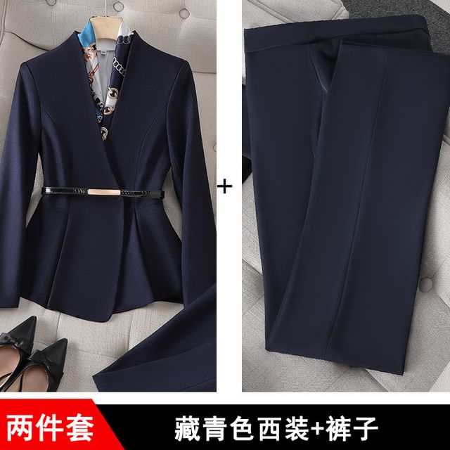 Peplum Blazer with High-Rise Pencil Skirt and Dress Pants Set