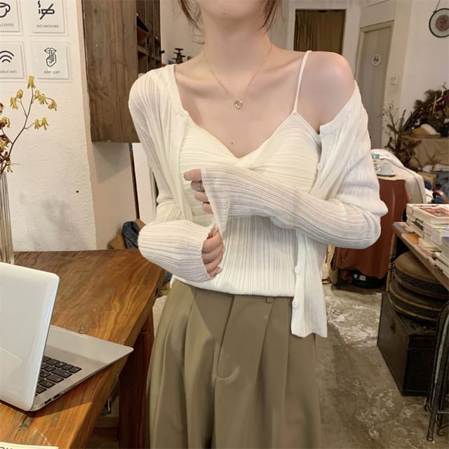 Twist Knit Camisole & Cardigan Set