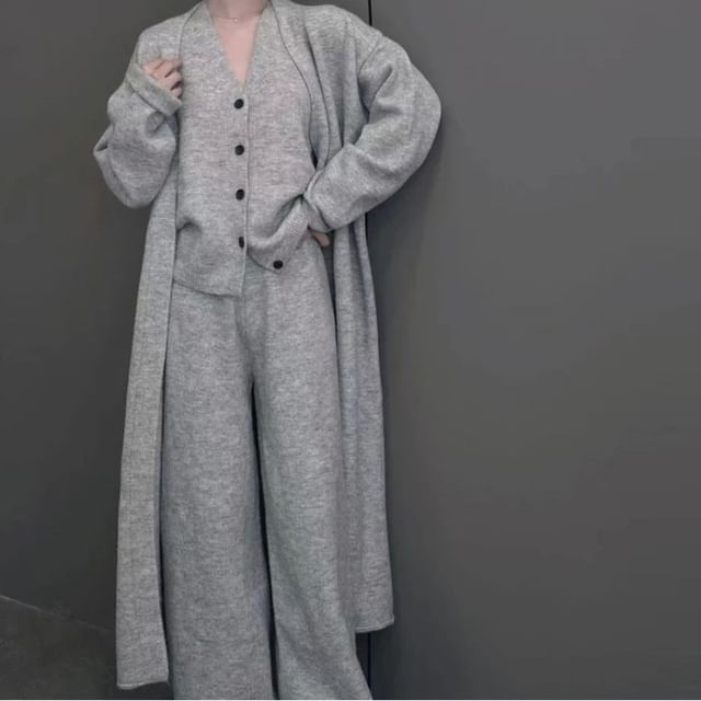 Midi Open Front Cardigan Vest & Wide Leg Pants Set