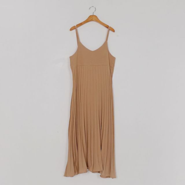 Accordion Pleated V-Neck A-Line Maxi Dress