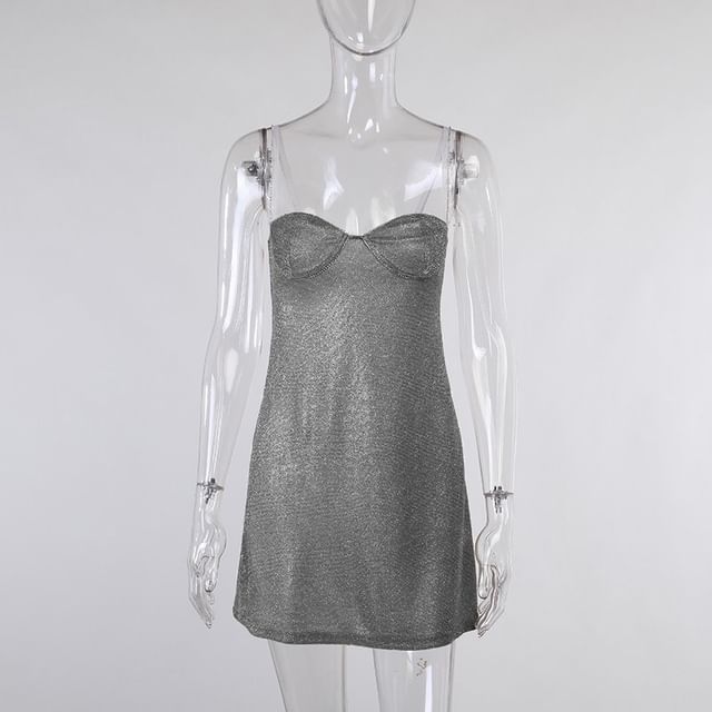 Rhinestone Glitter Open Back Mini Bodycon Dress
