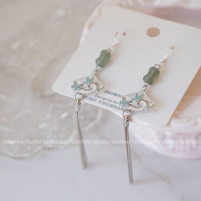 Alloy Gemstone Dangle Fan Earring Faux