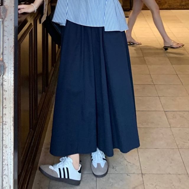 Striped Asymmetrical Sleeveless Blouse with Midi A-Line Skirt