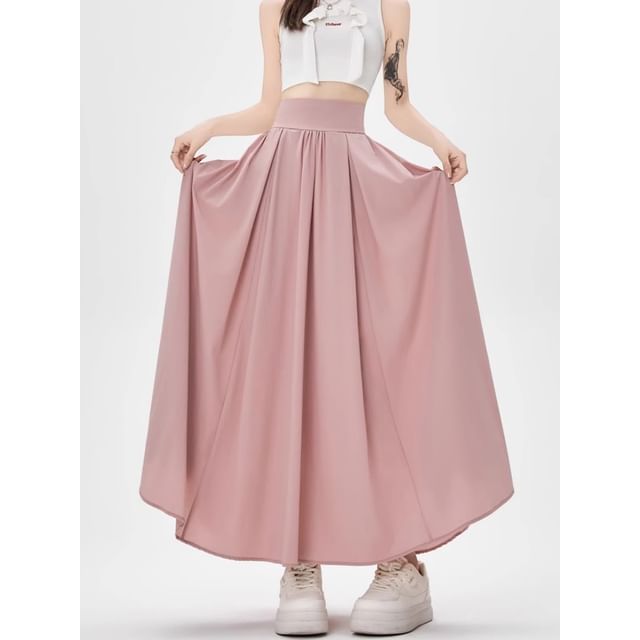 Plain Mid-Rise A-Line Midi Skirt