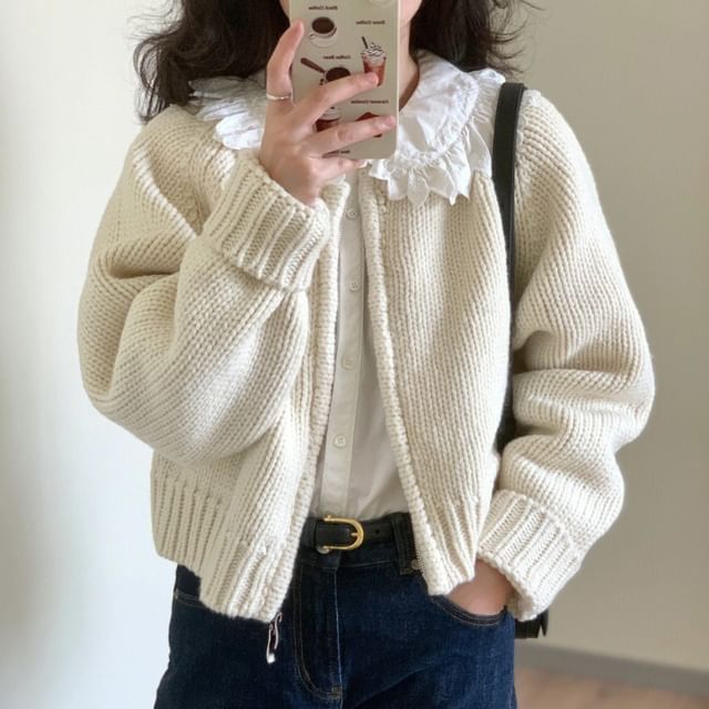 Crewneck Zip-Up Cardigan