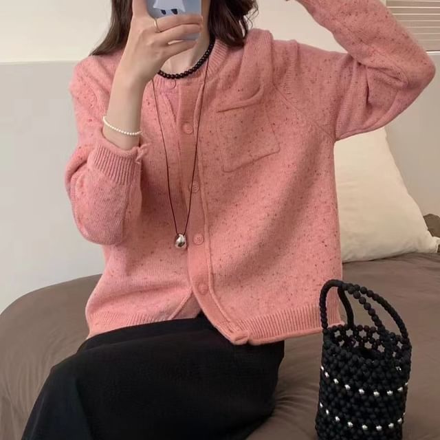 Crew Neck Melange Cardigan