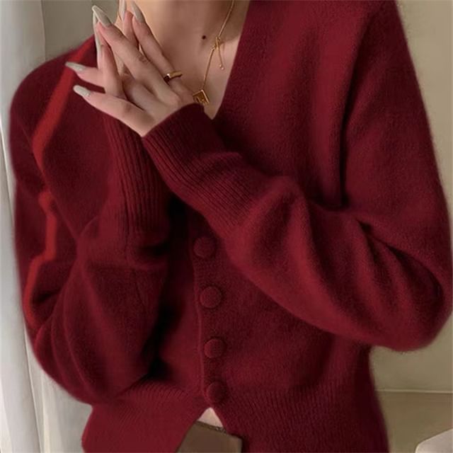 Deep V-Neckline Open Front Sweater