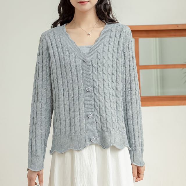 Cable Knit V-Neck Cardigan