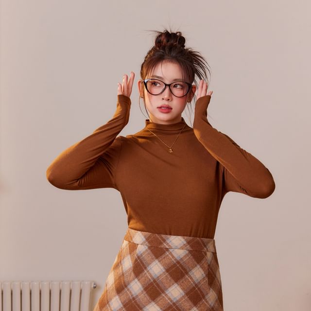 Plus Size Long Sleeve Mock Neck Plain Top