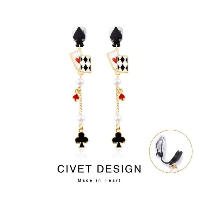 Cuff / Silver Card Earring Print Poker Sterling Stud Ear