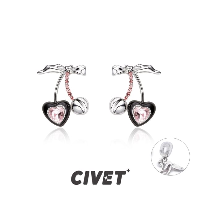 Ear Cuff Silver Stud Rhinestone Sterling Cherry Earring /