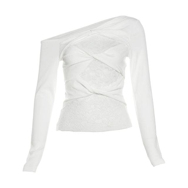Off-Shoulder Lace Insert Long-Sleeve Tee