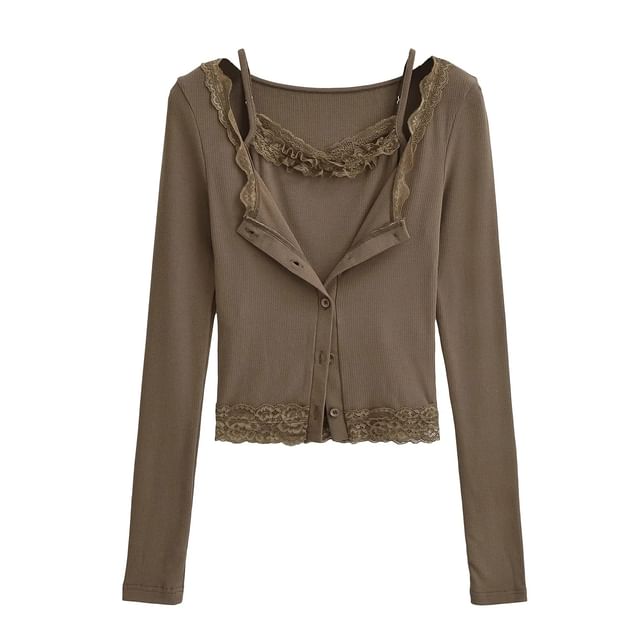 Lace Trim Cami and Button Cardigan Set