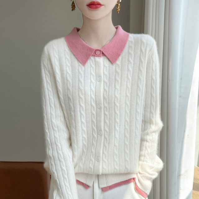 Cable Knit Collared Two-Piece Cardigan
