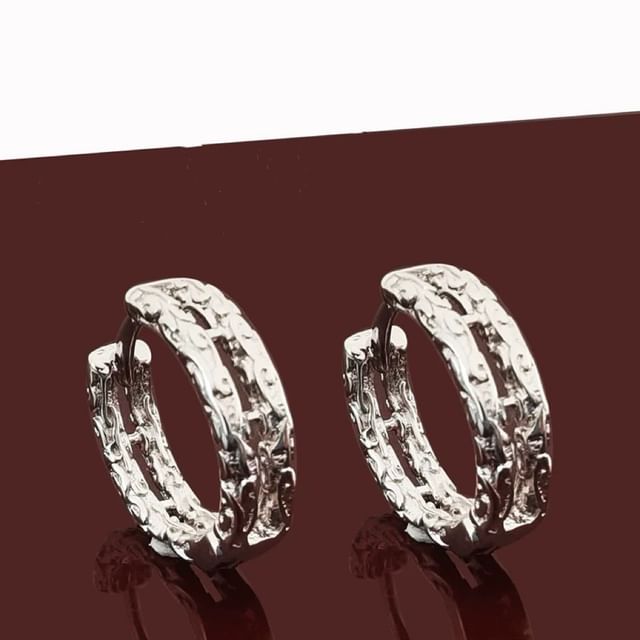 Textured Silver Hoop Earrings - Stainless Steel