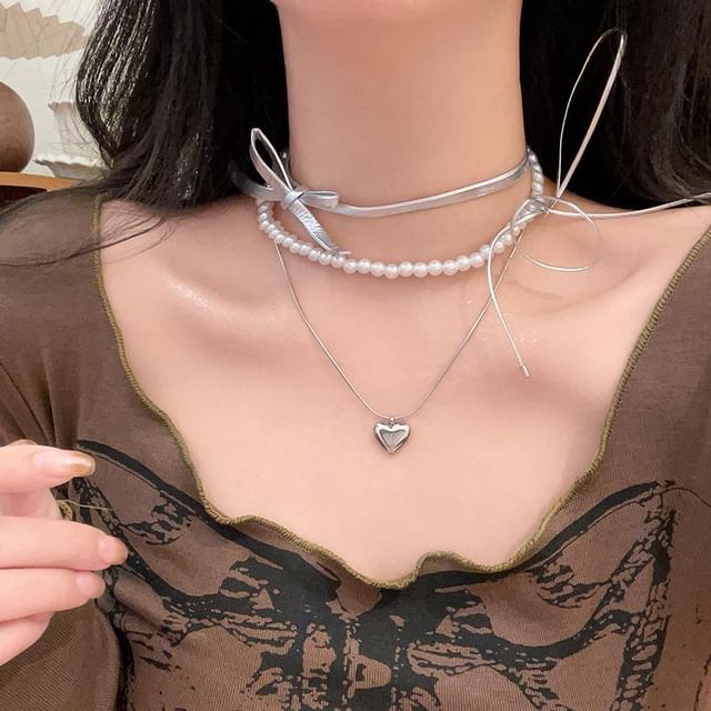 Necklace Heart / Layered Braded Set